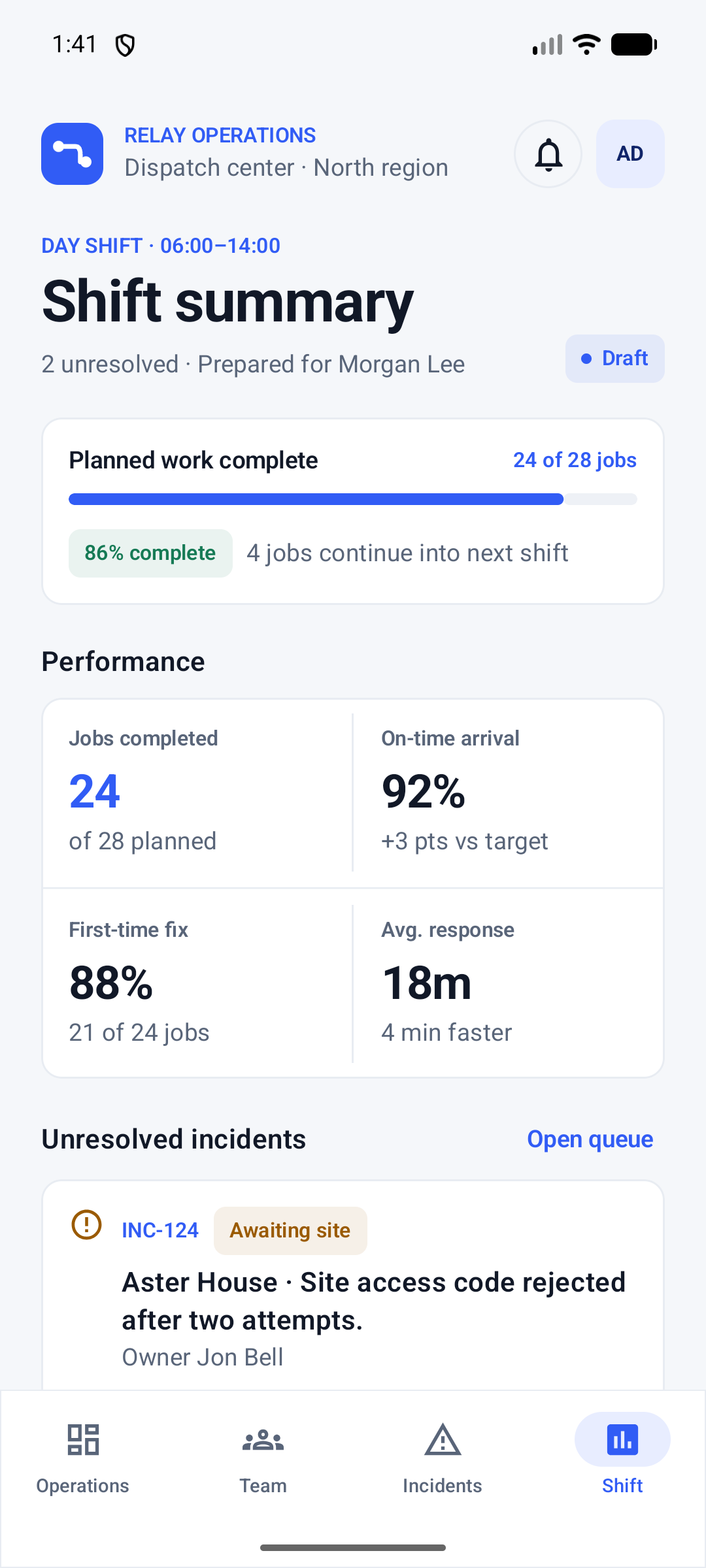 Relay Dispatch shift summary
