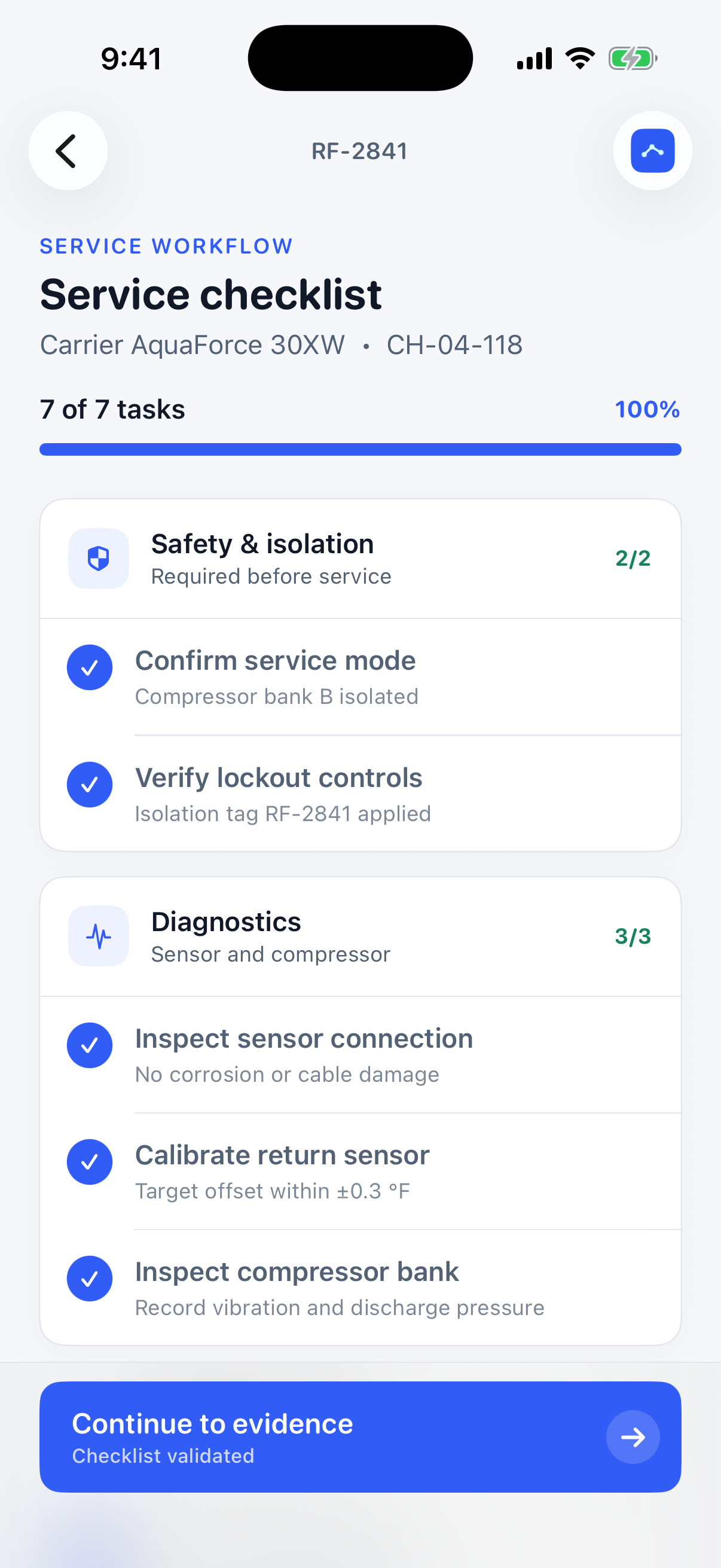 Relay Field service checklist
