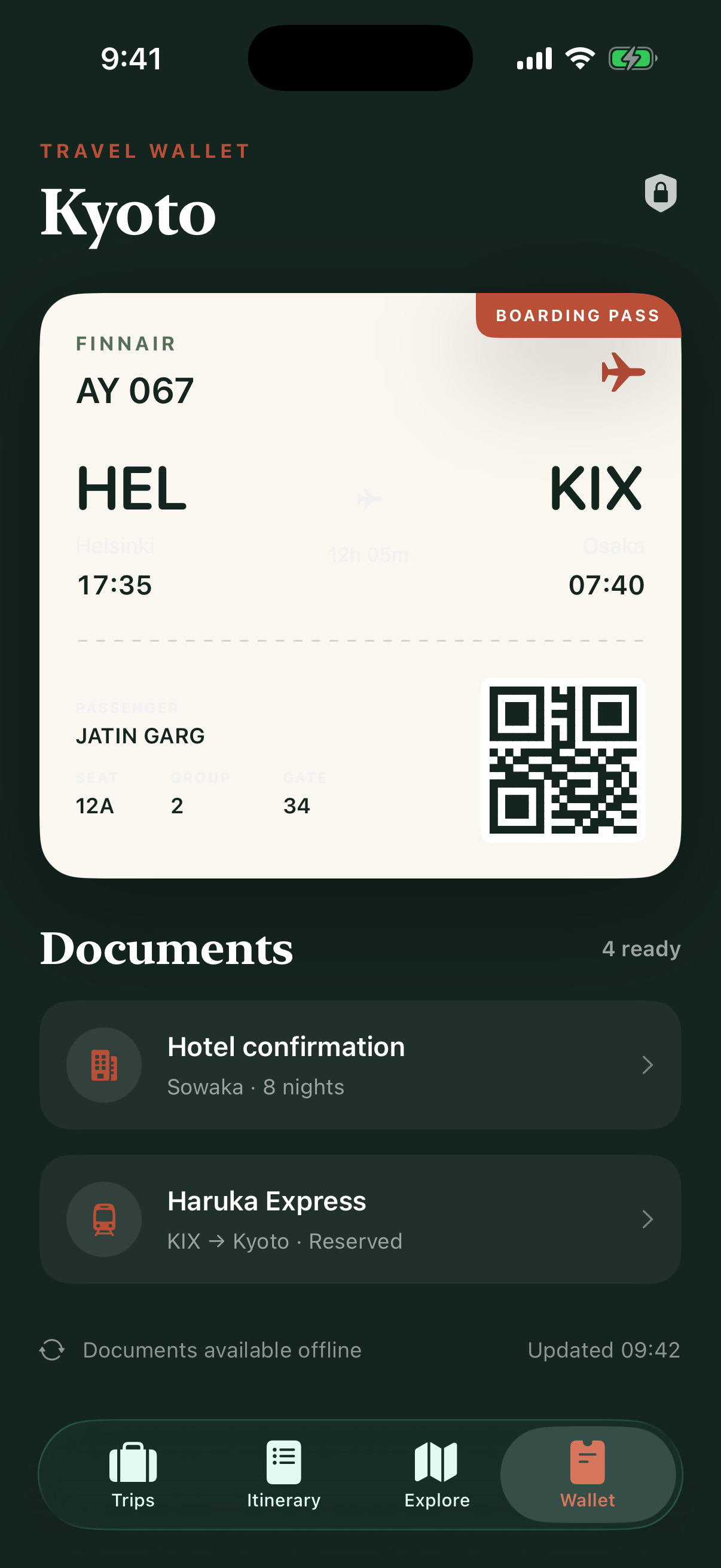 Wayfarer travel wallet with boarding pass